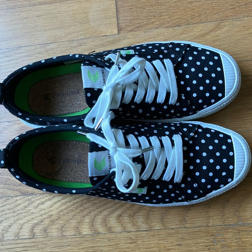 Cariuma polka dot shoes, size 11. I wore these once for two hours (with socks).